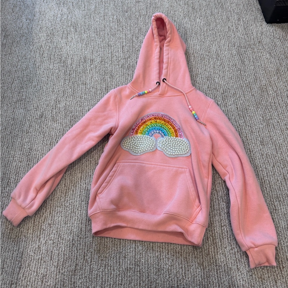 Lola + The Boys Pink Hoodie with Beaded Accents